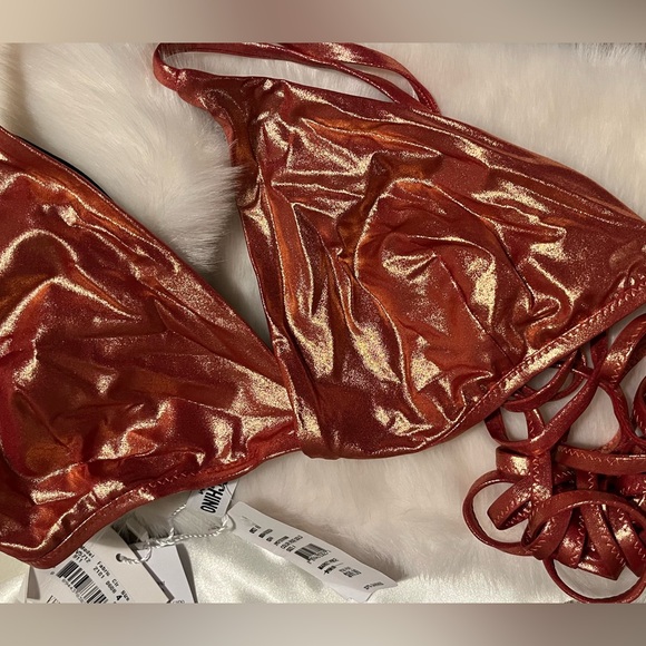 SOLD!MOSCHINO Swim Rame Strappy Metallic Rose Gold Bikini Top NWT Sz 4 US 38/L - Picture 5 of 9